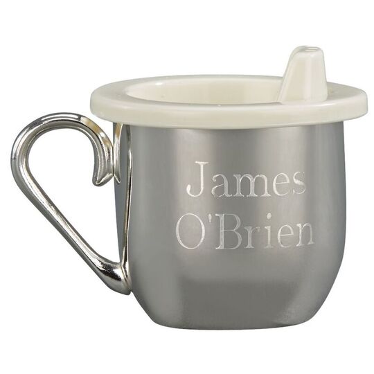Personalized Silver Plated Baby Cup with Sippy Lid